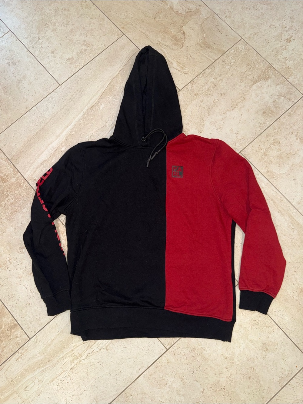 Karl Lagerfeld Two-Tone Black & Red Men's Hooded Pullover